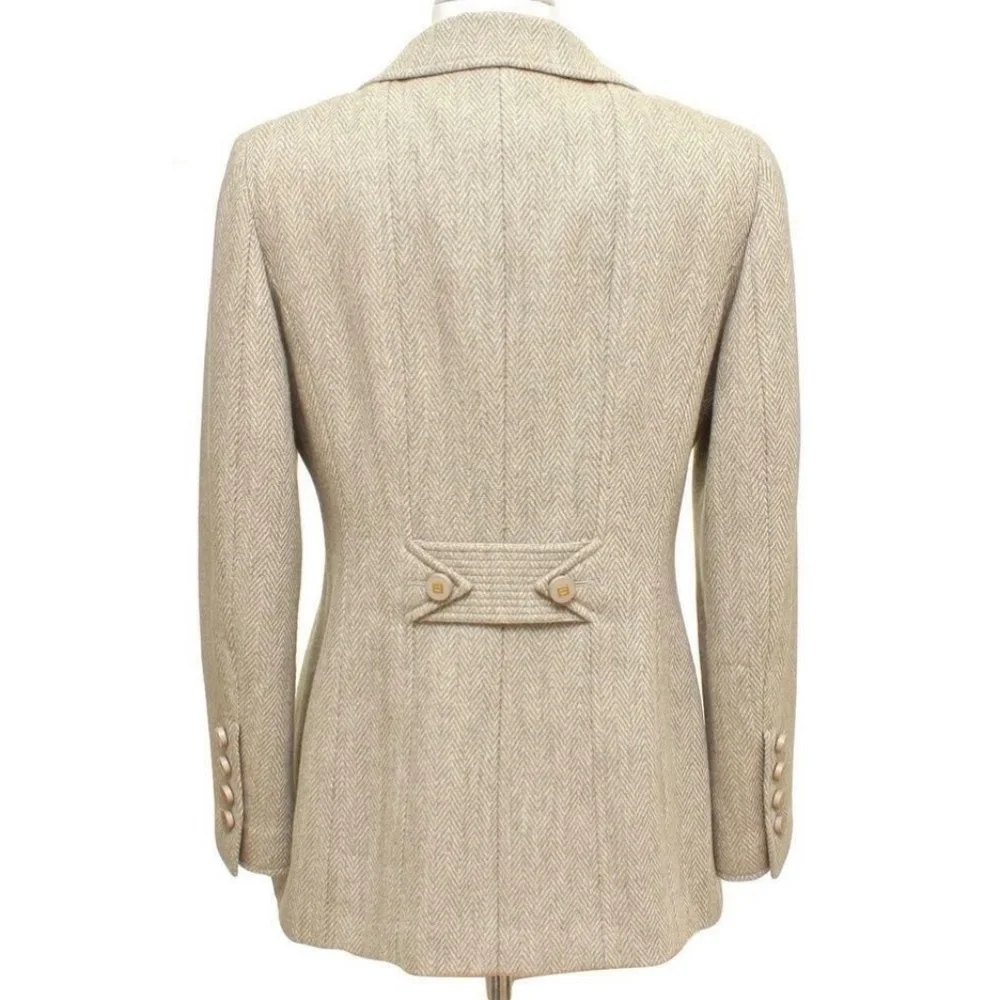 Chanel Jacket Blazer Beige Wool Blend Gold HW Long Sleeve 36 96A - Picture 4 of 8